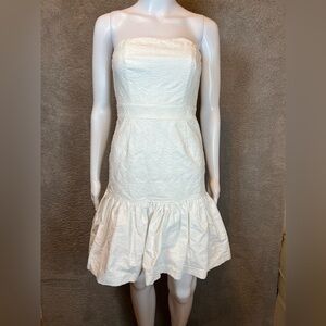 Women’s Vineyard Vines Caning Jacquard Strapless Dress Ruffle Hem White Sz 00